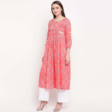 Vbuyz Women's Printed Anarkali Cotton Light Pink Kurta